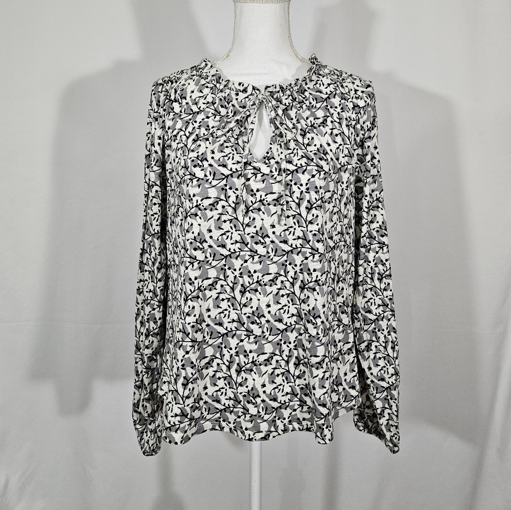 Lucky Brand black white and grey floral blouse women's size medium